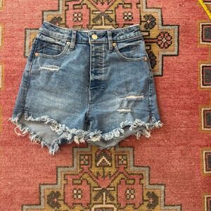We The Free Shorts Womens 24 Blue Distressed Frayed Denim Button Fly Ripped